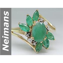 Antique 1.37 ct Emerald & Diamond Ring 14kt Gold