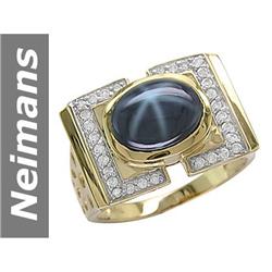 4.80 ct Star Sapphire & Diamond Gents Ring 14kt Gold