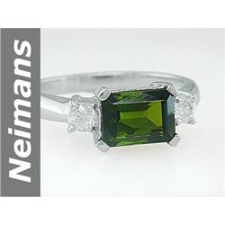 2.16 ct Green Tourmaline & White Sapphire Ring 14kt Gold
