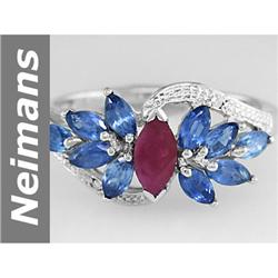1.76 ct Ruby & Sapphire & Diamond Ring 14kt Gold !