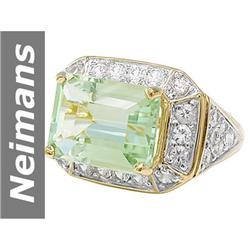 8.57 ct Green Amethyst & White Sapphire Ring 14kt Gold