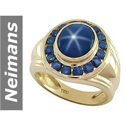 8.58 ct Star Sapphire & Sapphire Gents Ring 14kt Gold