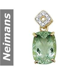 6.56 ct Green Amethyst & Diamond Pendant 14kt Gold
