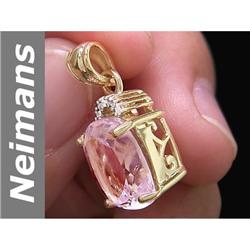 7.24 ct Pink Kunzite & Diamond Pendant 14kt Gold