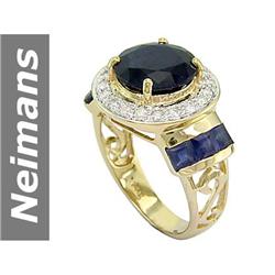 Top Gems 7.50 ct Blue Sapphire & Diamond Ring 14kt Gold