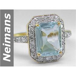 Genuine 3.50 ct Aquamarine & Diamond Ring 14kt Gold