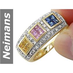 1.21 ct Blue, Pink, Yellow Sapphire & Diamond Ring 14kt Gold