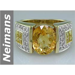 4.36 ct Citrine & Diamond Ring 14kt Gold