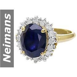 Wow 6.75 ct  Big Sapphire & Diamond Ring 14kt Gold