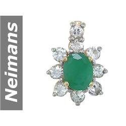 Authentic 4.25 ct Emerald & White Sapphire Pendant 14kt Gold