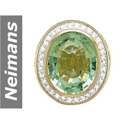 22.50 ct Green Amethyst & White Sapphire Gents Ring 14kt Gold