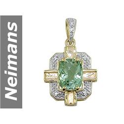 3.00 ct Green Amethyst & Diamond Pendant 14kt Gold