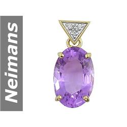 6.02 ct Amethyst & Diamond Pendant 14kt Gold
