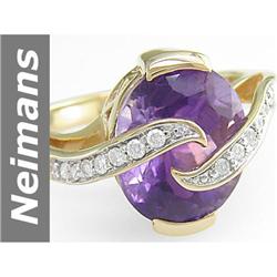 FINE 4.75 ct Amethyst & Diamond Ring 14kt Gold