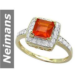 Untreated 1.25 ct Fire Opal & Diamond Ring 14kt Gold