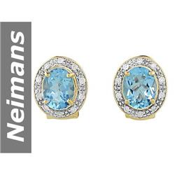 6.75 ct Blue Topaz & Diamond Earrings 14kt Gold