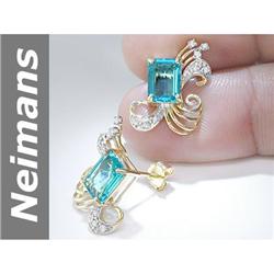 RARE 3.75 ct Apatite & Diamond Earrings 14kt Gold