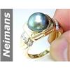 Image 1 : 9.5 MM Black Tahitian Pearl & Diamond Ring 14kt Gold