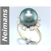 Image 1 : 12.5 MM Black Tahitian Pearl & Diamond Ring 14kt Gold