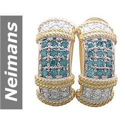 1.25 ct Blue Diamond & Diamond Earrings 14kt Gold