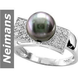 8.5 MM Black Tahitian Pearl & Diamond Ring 14kt Gold