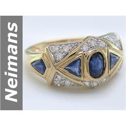 Art Deco 1.75 ct Blue Sapphire & Diamond Ring 14kt Gold