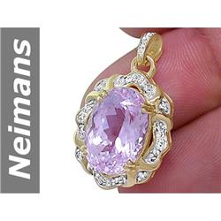 9.10 ct Pink Kunzite & Diamond Pendant 14kt Gold