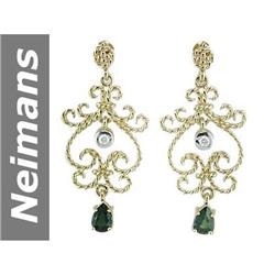 Classy 2.00 ct Green Sapphire & Diamond Earrings 14k YG
