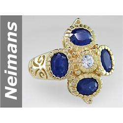 4.45 ct Blue & White Sapphire Ring 14kt Gold