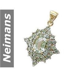 7.50 ct Green Amethyst & Green Sapphire Pendant 14kt Gold