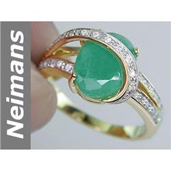 Art Deco 3.96 ct Emerald & Diamond Ring 14kt Gold