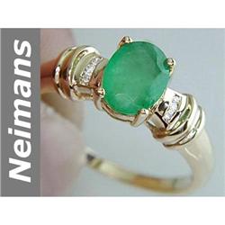 Antique Deco 1.15 ct Emerald & Diamond Ring 14kt Gold