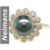 10.0 MM Black Tahitian Pearl & Pink Sapphire Ring 14kt Gold
