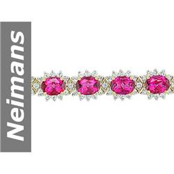 33.52 ct Mystic Hot Pink Topaz & White Sapphire Bracelet 14kt Gold