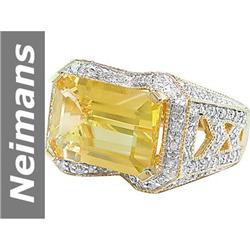 7.54 ct Citrine & Diamond Ring 14kt Gold