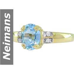 1.44 ct Blue Topaz & Diamond Ring 14kt Gold
