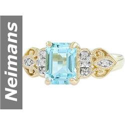 2.25 ct Blue Topaz & Diamond Ring 14kt Gold