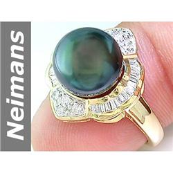 11.0 MM Black Tahitian Pearl & Diamond Ring 14kt Gold