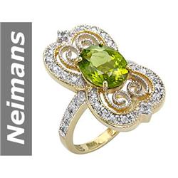 3.58 ct Peridot & White Sapphire Ring 14kt Gold