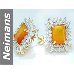 7.80 ct Fire Opal & Diamond Earrings 14kt Gold