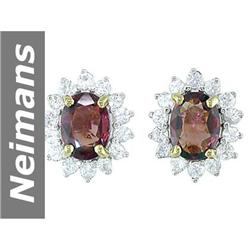 5.90 ct Rhodolite Garnet & White Sapphire Earrings 14kt Gold