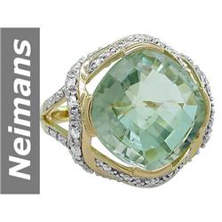 12.22 ct Green Amethyst & Diamond Gents Ring 14kt Gold