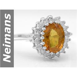 Huge 1.95 ct Yellow Sapphire & Diamond Ring 14kt Gold