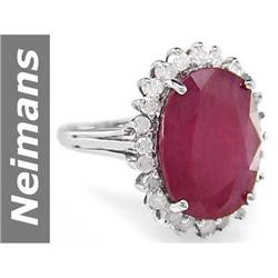 Huge 13.70 ct  Rare Ruby & Diamond Ring 14kt Gold