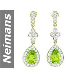 5.90 ct Peridot & White Sapphire Earrings 14kt Gold