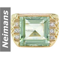 8.30 ct Green Amethyst & White Sapphire Ring 14kt Gold