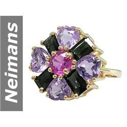 6.84 ct Amethyst, Green & Pink Tourmaline Ring 14kt Gold