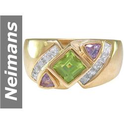 1.65 ct Amethyst, Peridot & White Sapphire Ring 14kt Gold