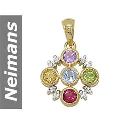 1.59 ct Amethyst, Aquamarine, Citrine, Peridot, Pink Tourmaline & White Sapphire Pendant 14kt Gold
