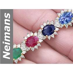 25.80 ct Emerald, Ruby, Sapphire, Tanzanite & Diamond Bracelet 14kt Gold